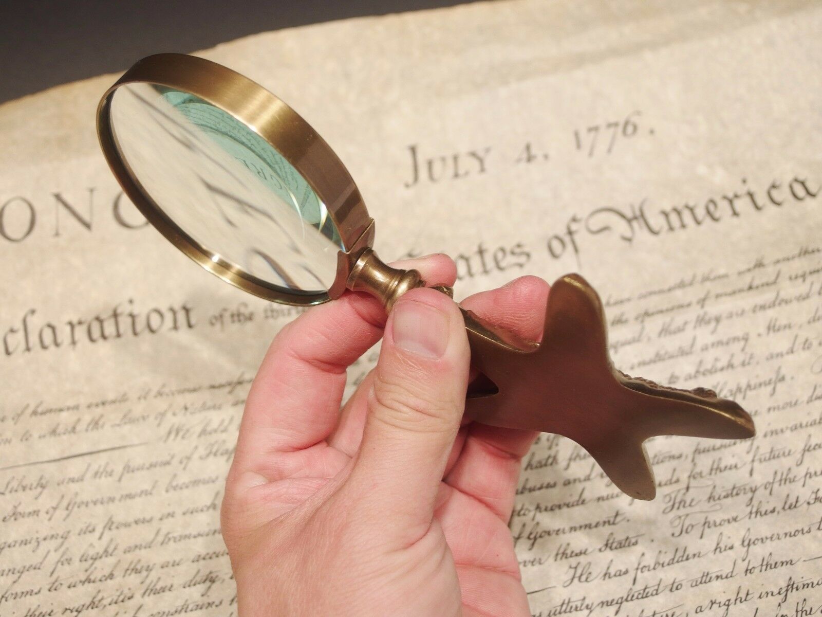 Vintage Antique Style Brass Starfish Magnifying Glass Desk Hand Lens - Early Home Decor