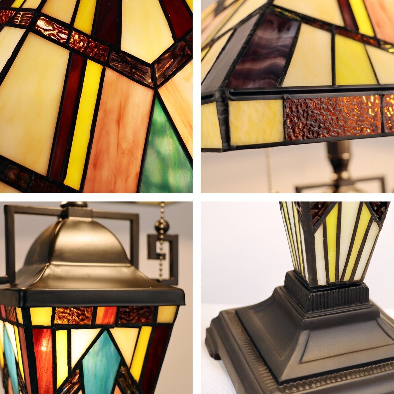 24" 3 light Antique Vintage Style Stained Glass Mission Table Lamp