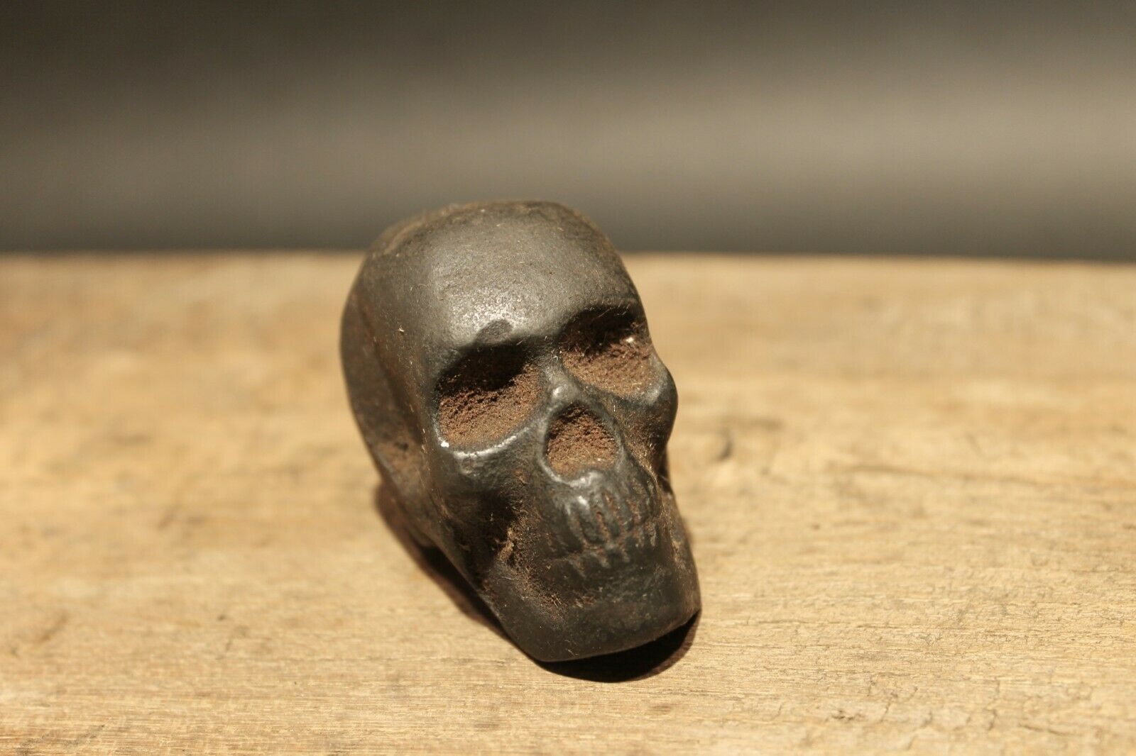 Vintage Antique Style Miniature Cast Iron Skull Paperweight - Early Home Decor