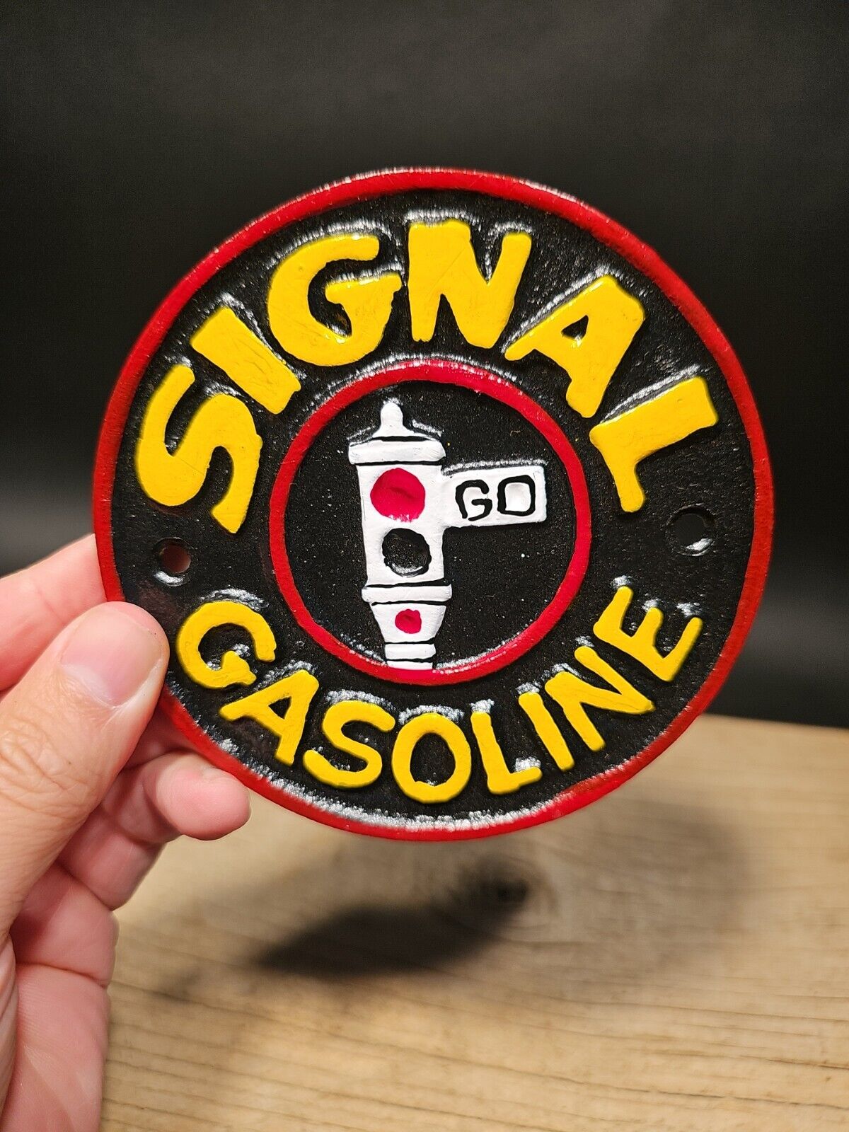 Antique Vintage Style Cast Iron Signal Gasoline Gas Oil Sign Plaque