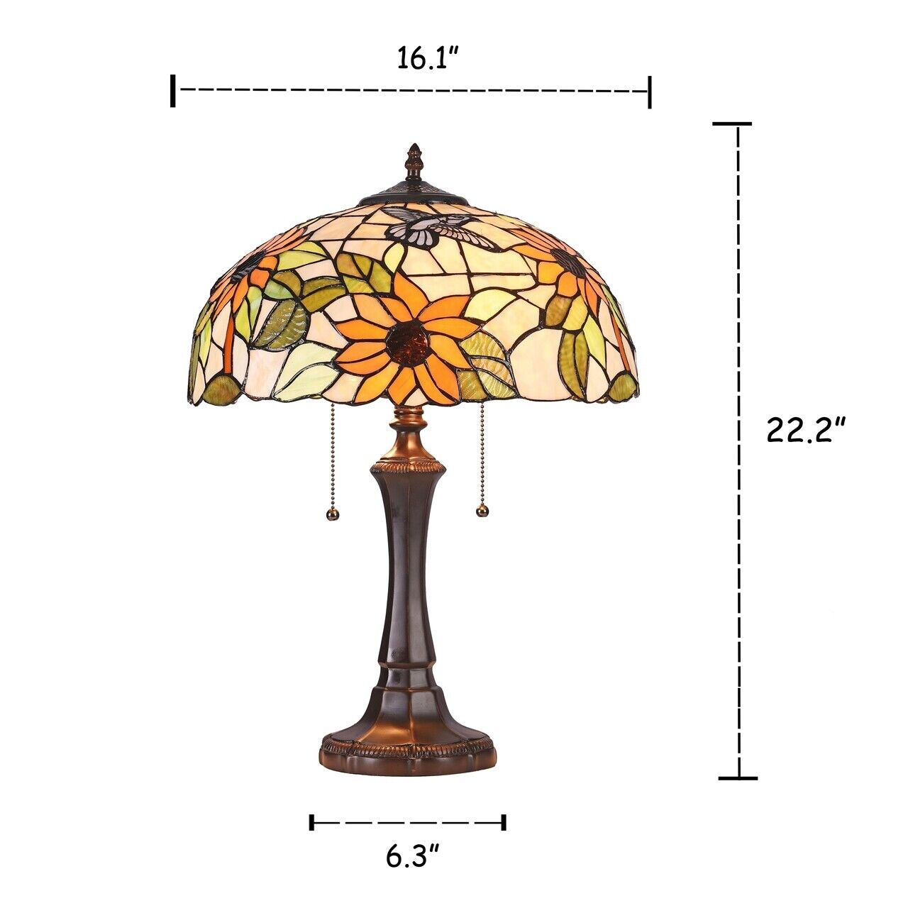 22.2" Antique  Style Stained Glass Sunflower Table Lamp