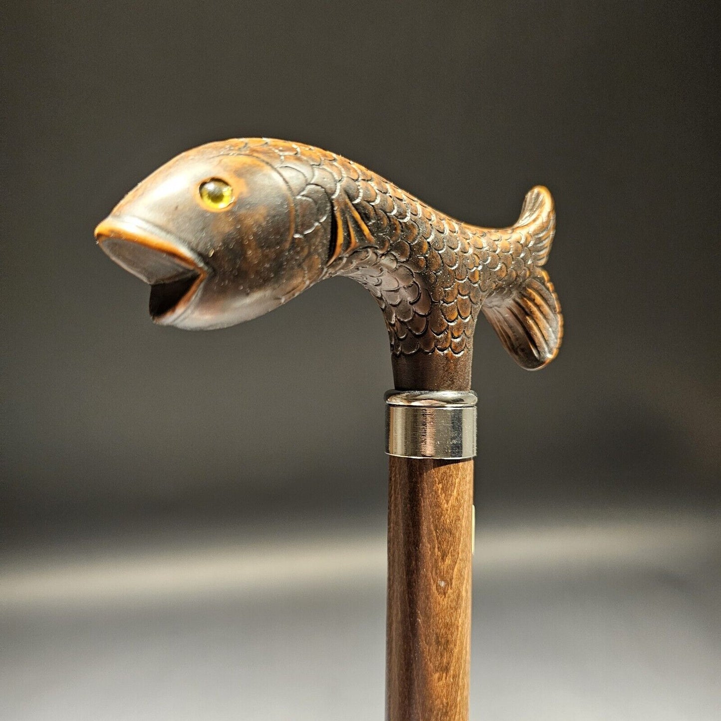 36" Italian Antique Style Trout Head Walking Stick Cane