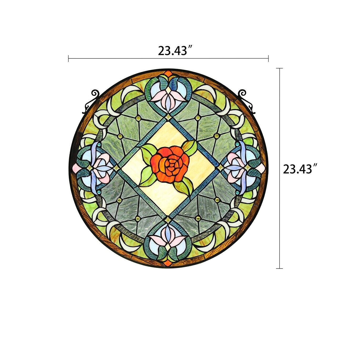 Antique Vintage Style 23" Round Stained Glass Window Hanging Panel Suncatcher