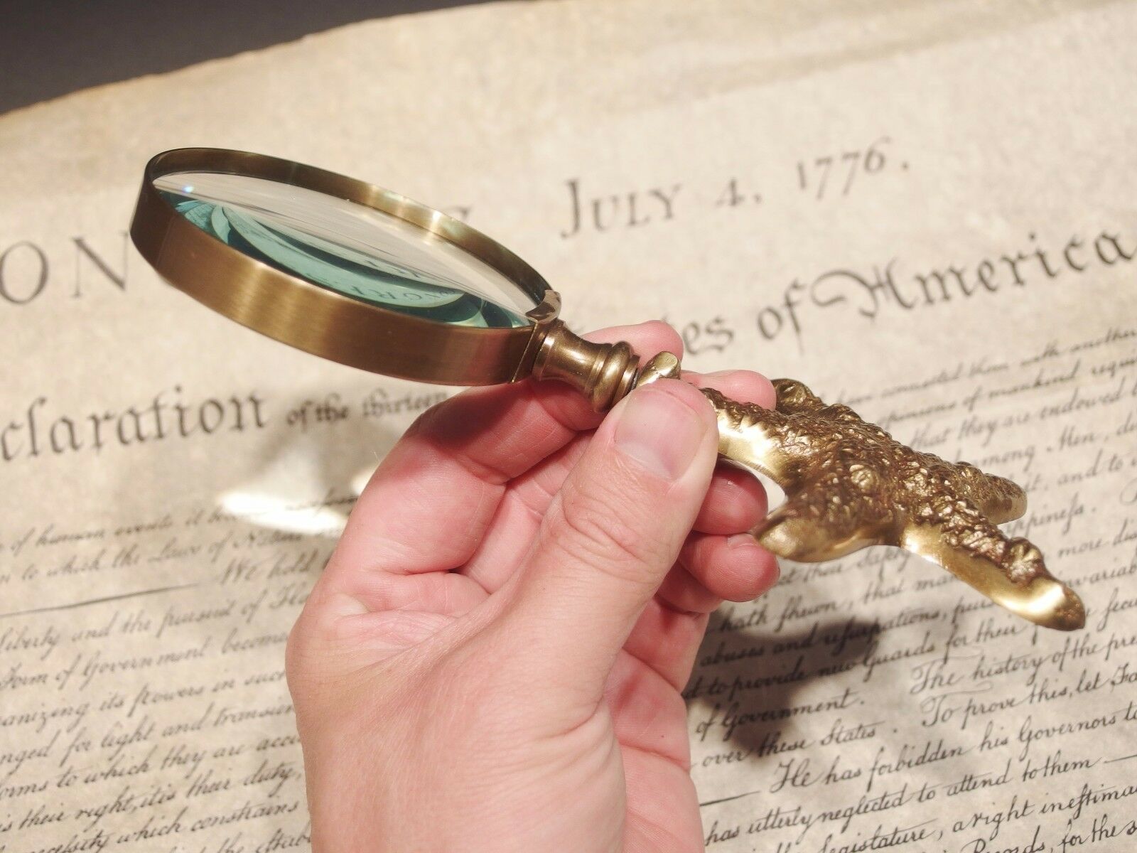 Vintage Antique Style Brass Starfish Magnifying Glass Desk Hand Lens - Early Home Decor