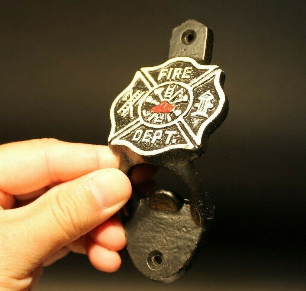 Antique Style Cast Iron Fireman Fire Fighter Wall Mount Bottle Cap Opener - Early Home Decor