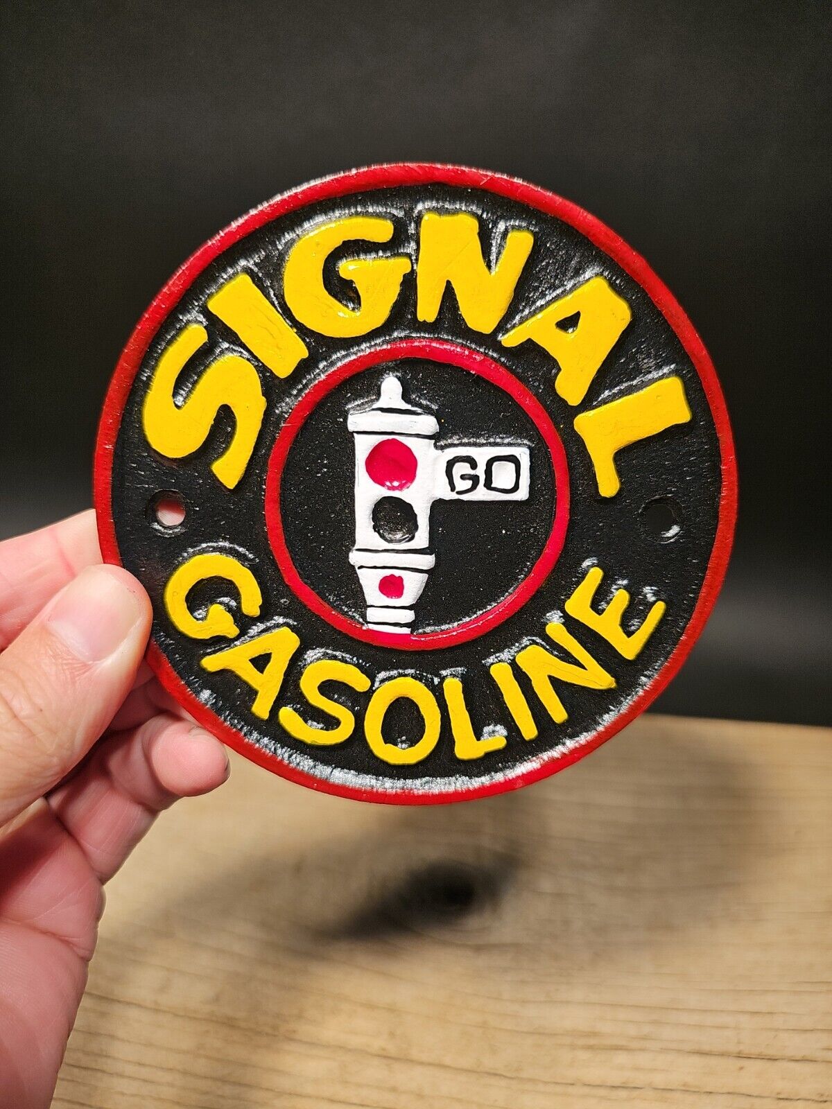 Antique Vintage Style Cast Iron Signal Gasoline Gas Oil Sign Plaque