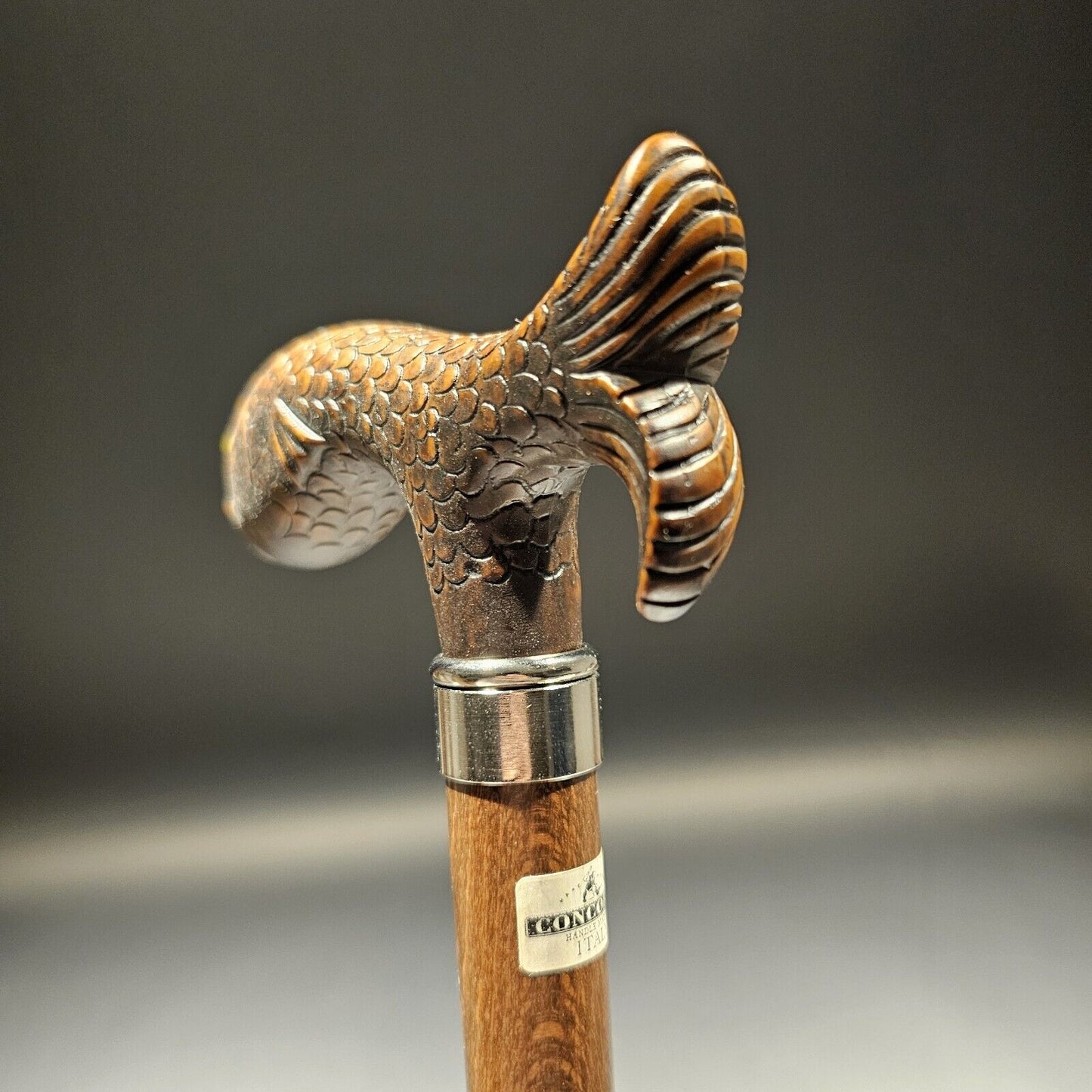 36" Italian Antique Style Trout Head Walking Stick Cane