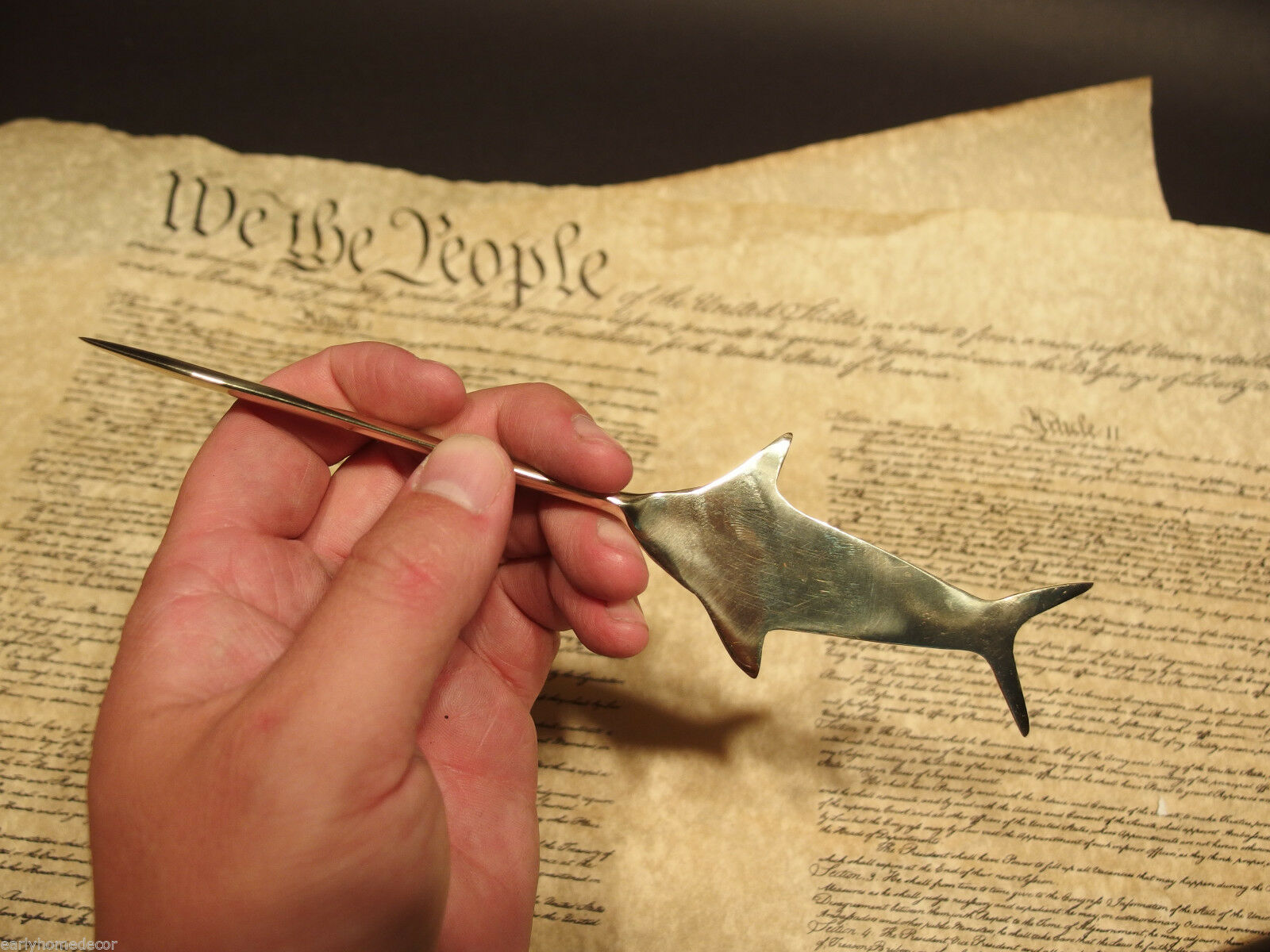 Vintage Antique Style Brass Nautical Swordfish letter opener Fishing Fish Desk - Early Home Decor