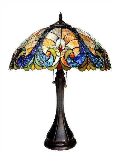22" Antique Style Stained Glass Pull chain Table Lamp