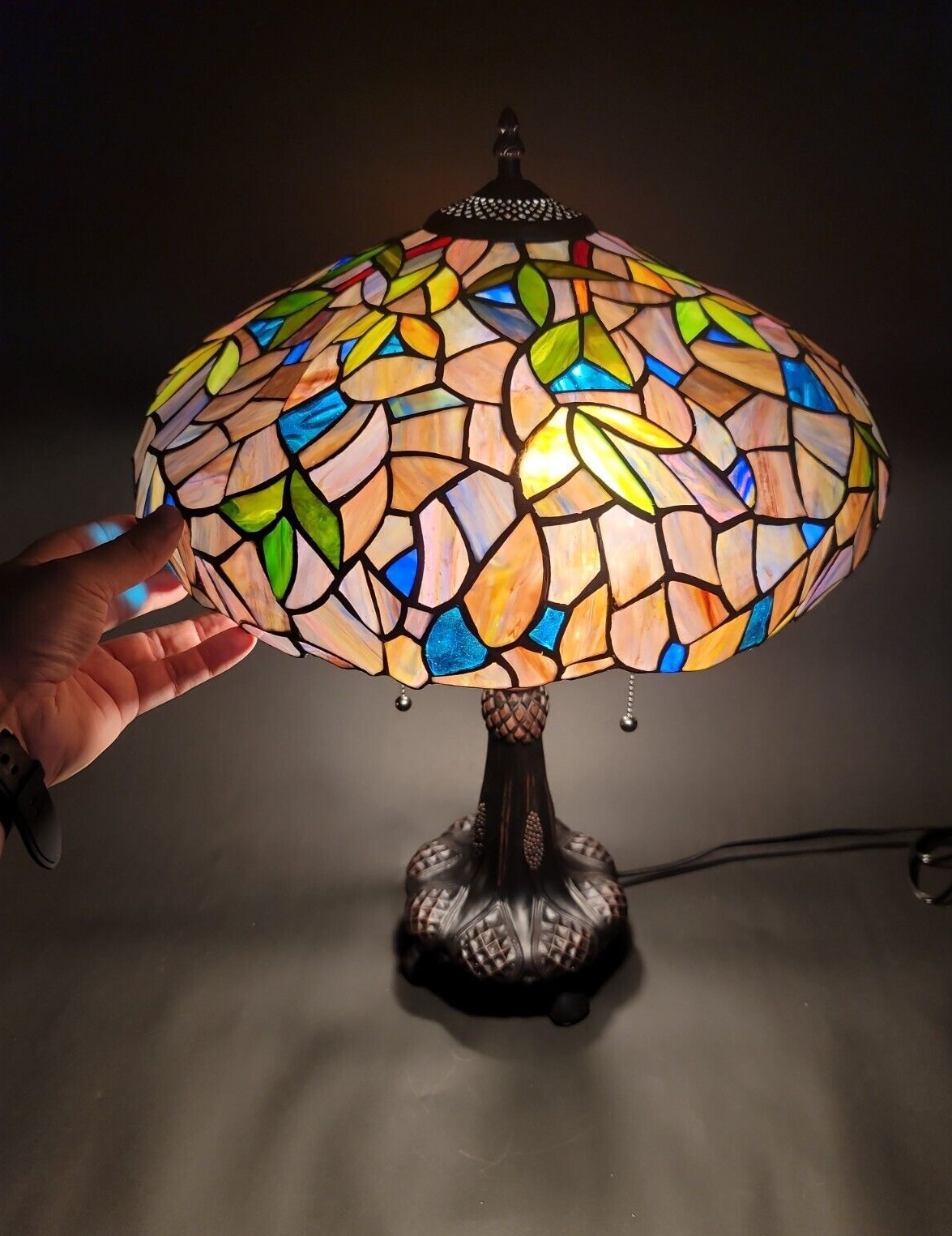 22" Antique Vintage Style Stained Glass Wisteria Floral Table Lamp