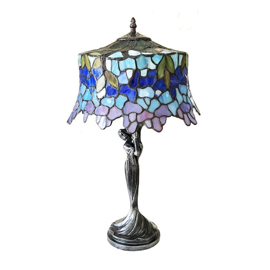 22" Antique Vintage Style Stained Glass Wisteria Floral Table Lamp