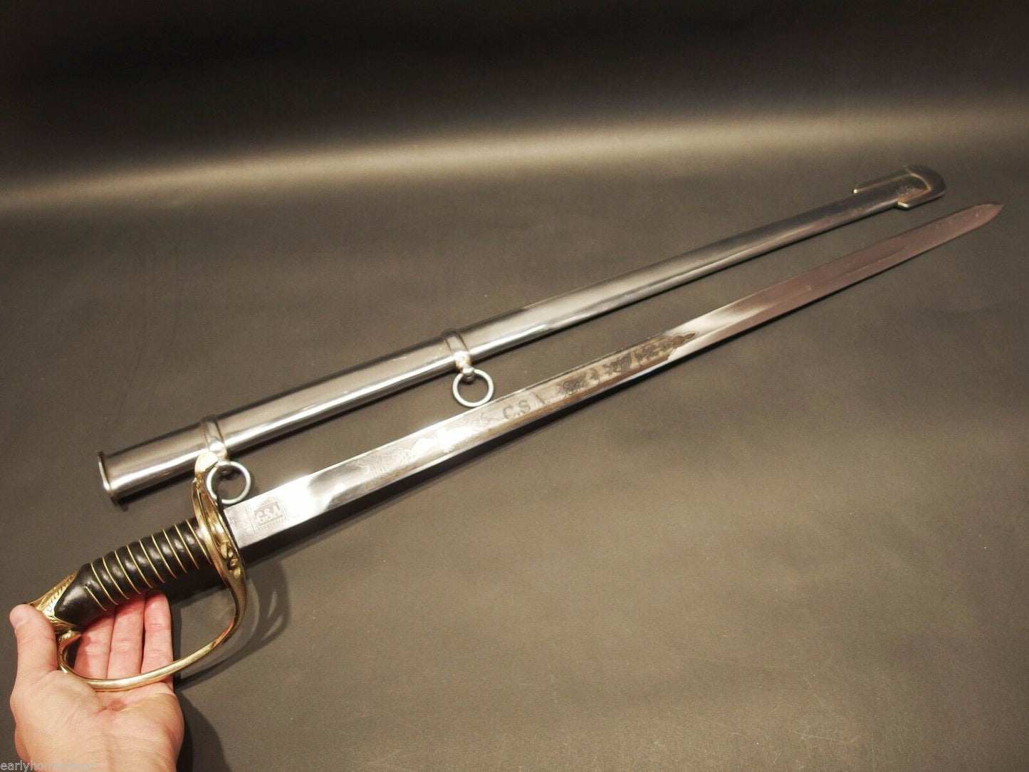 Antique Style Civil War Field & Staff Officers Confederate CS Sword Silver Scabb - Early Home Decor