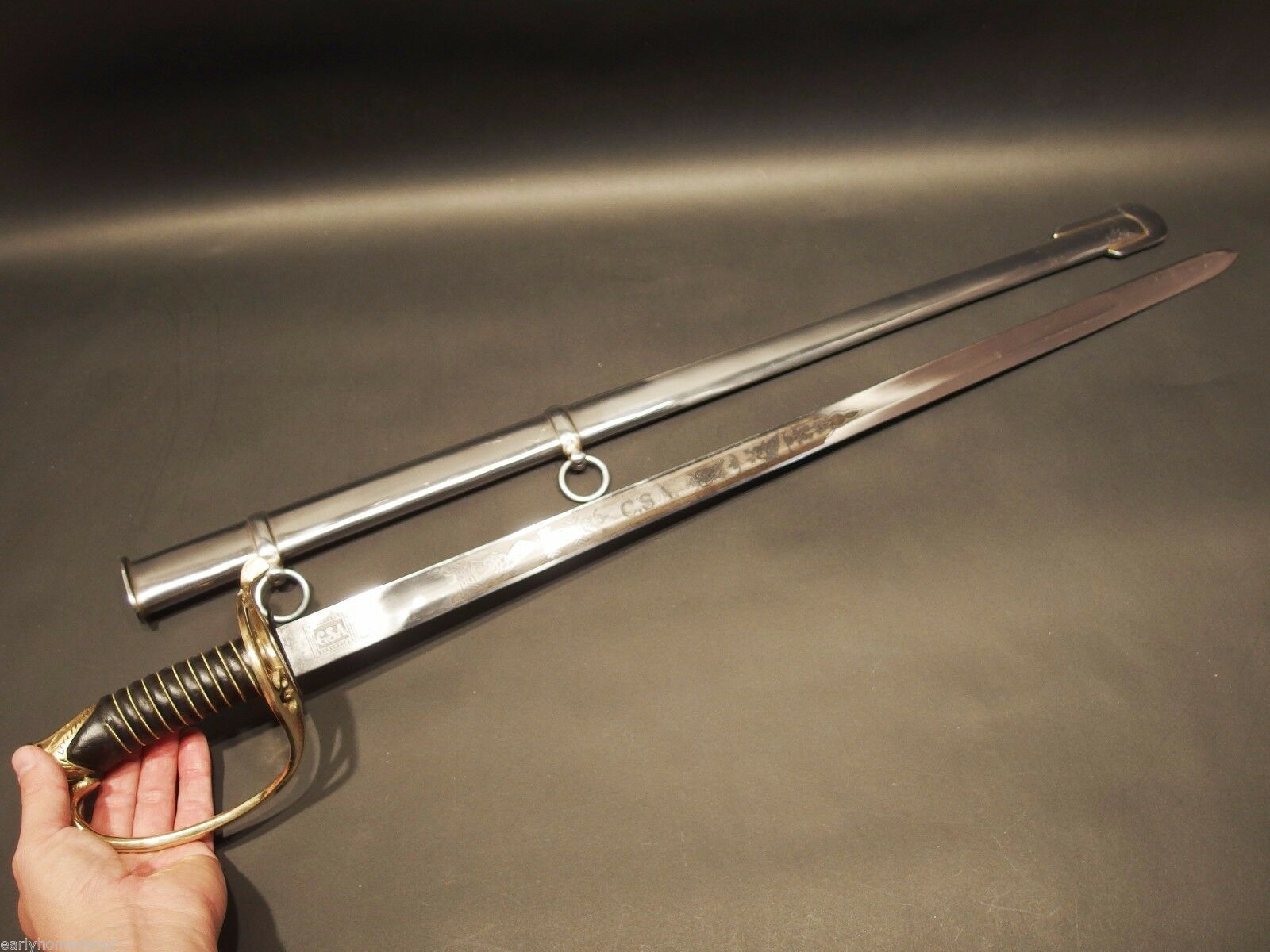Antique Style Civil War Field & Staff Officers Confederate CS Sword Silver Scabb - Early Home Decor