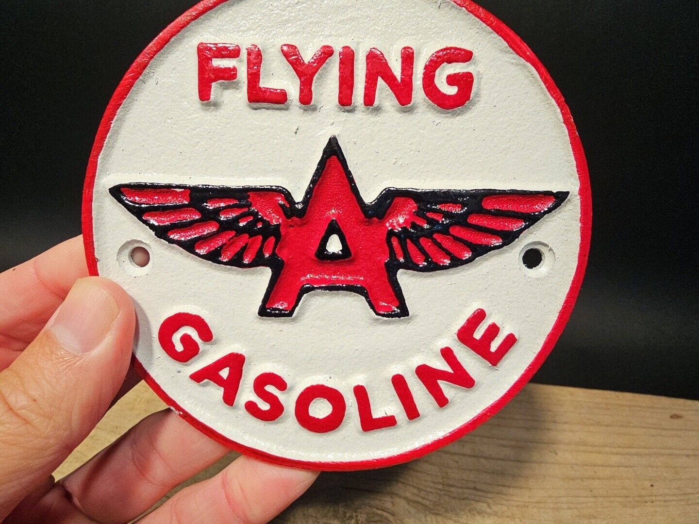 Antique Vintage Style Cast Iron Flying A Gasoline Oil Sign Plaque
