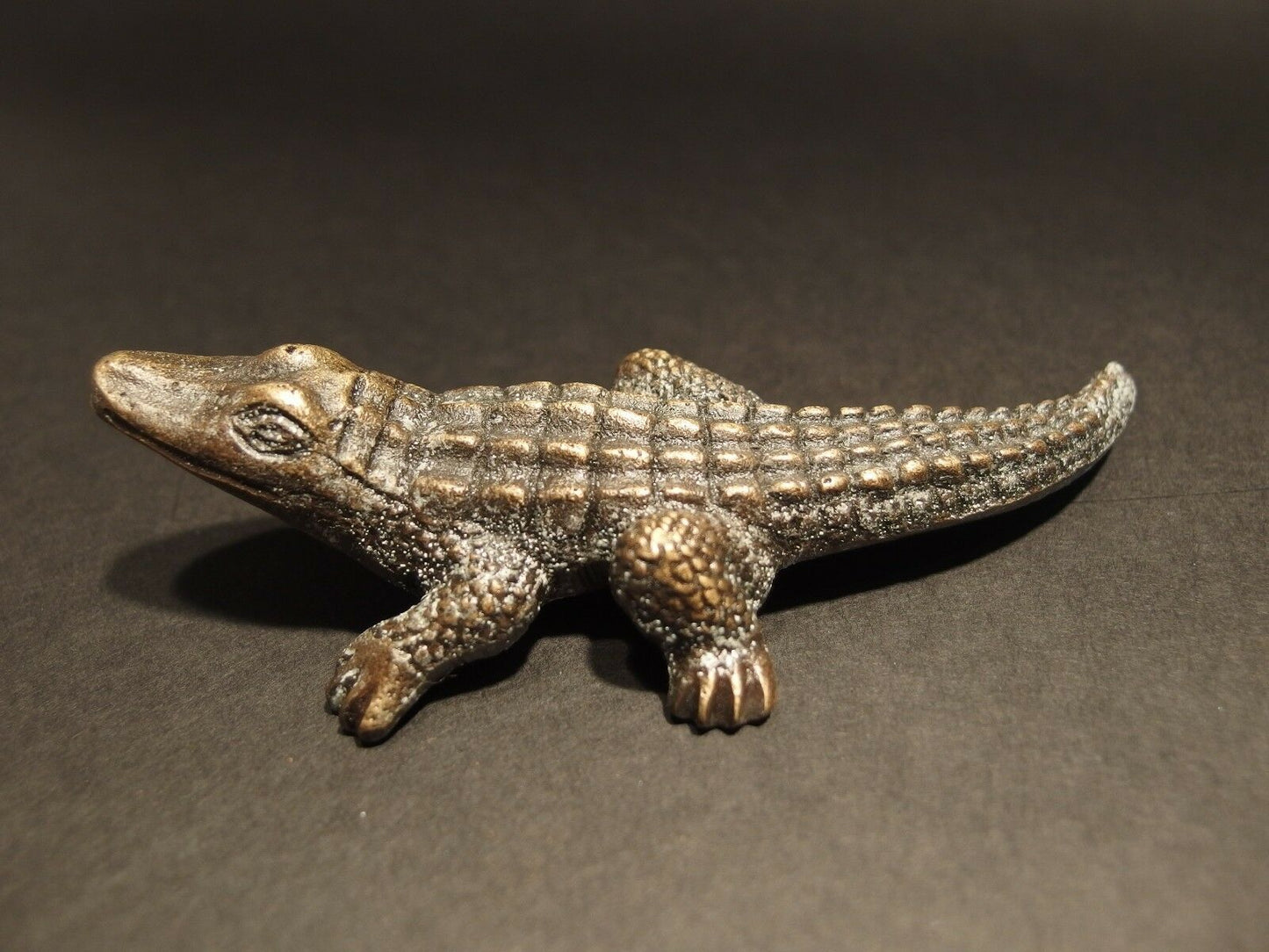 5" Vintage Antique Style Brass Gator Alligator Paperweight Desk Figure - Early Home Decor