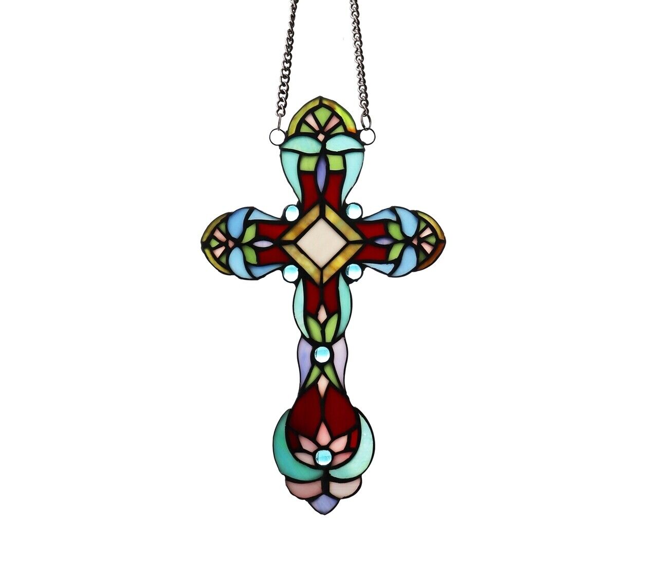 13.2" Stained Glass Cross Window Hanging Panel Suncatcher