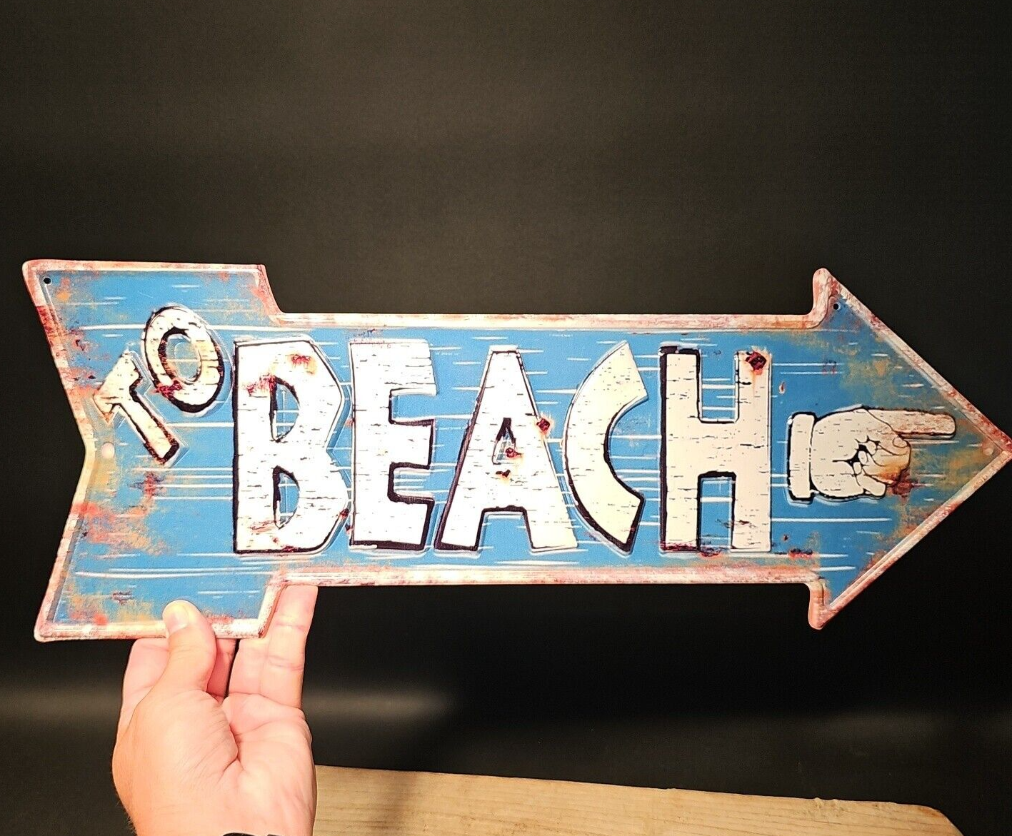 Metal Vintage Style Beach Arrow Coastal Decor Sign