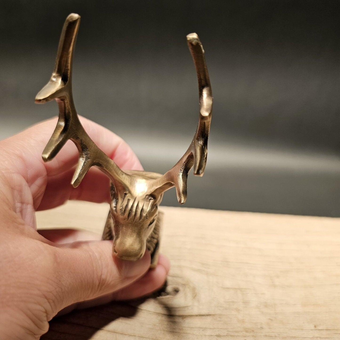 Antique Style Brass Elk Deer Stag Pen Holder Desk Stand