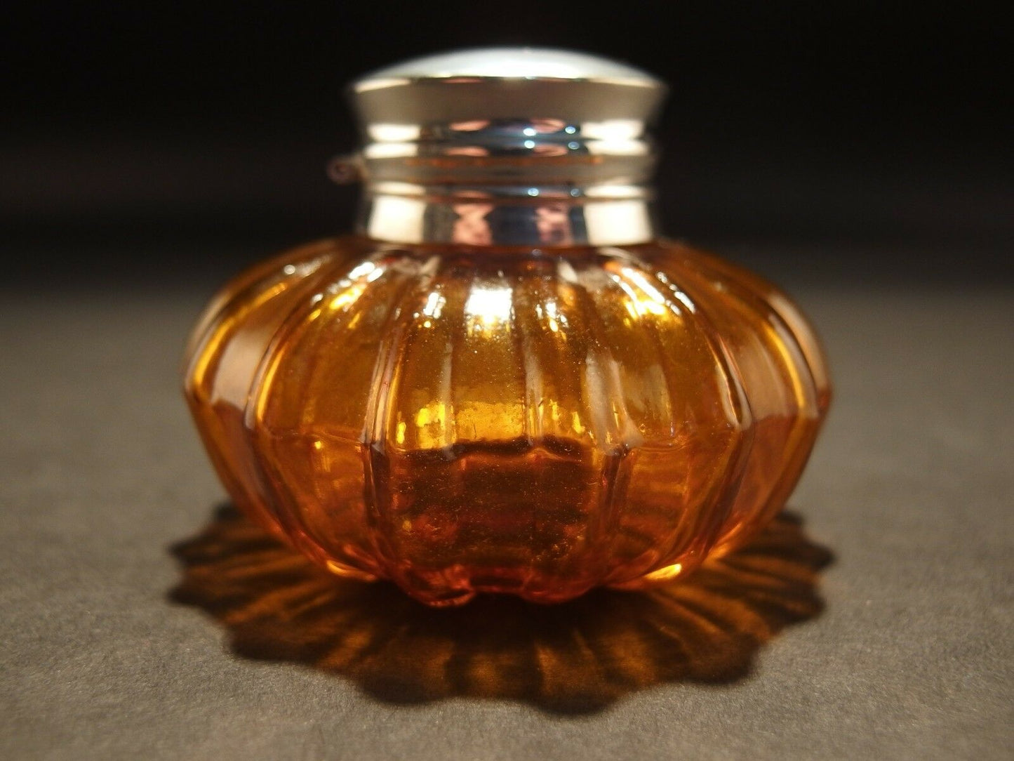 Vintage Antique Style Round Amber Glass Inkwell Ink pot Bottle - Early Home Decor