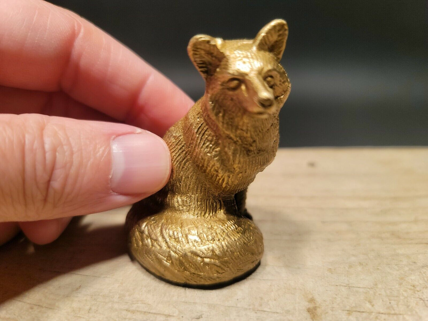 Vintage Antique Style Brass Fox Paperweight Desk Statue