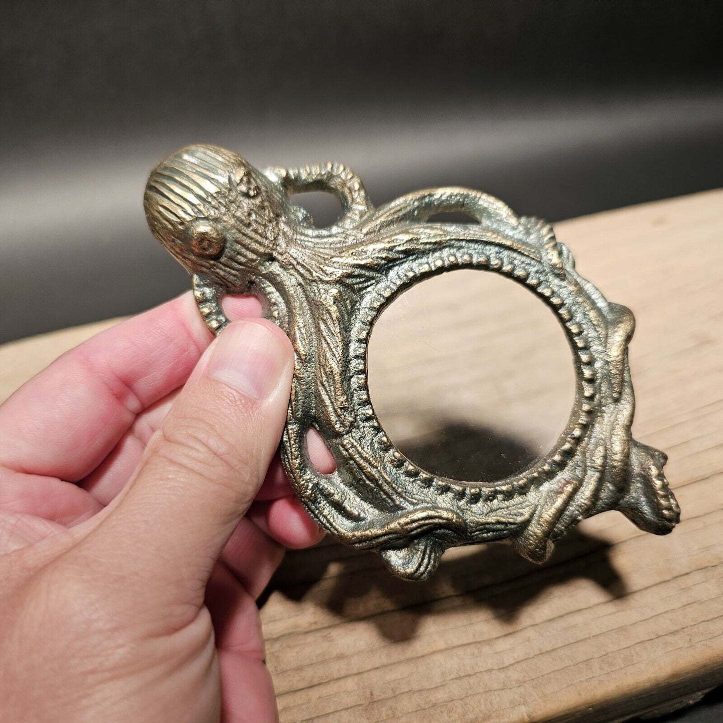 5 1/2" Antique Vintage Style Brass Octopus Magnifying Glass Desk Hand Lens