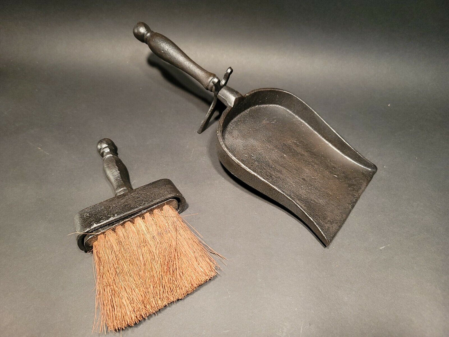 Cast Iron Fireplace Tools Dust Pan & Broom