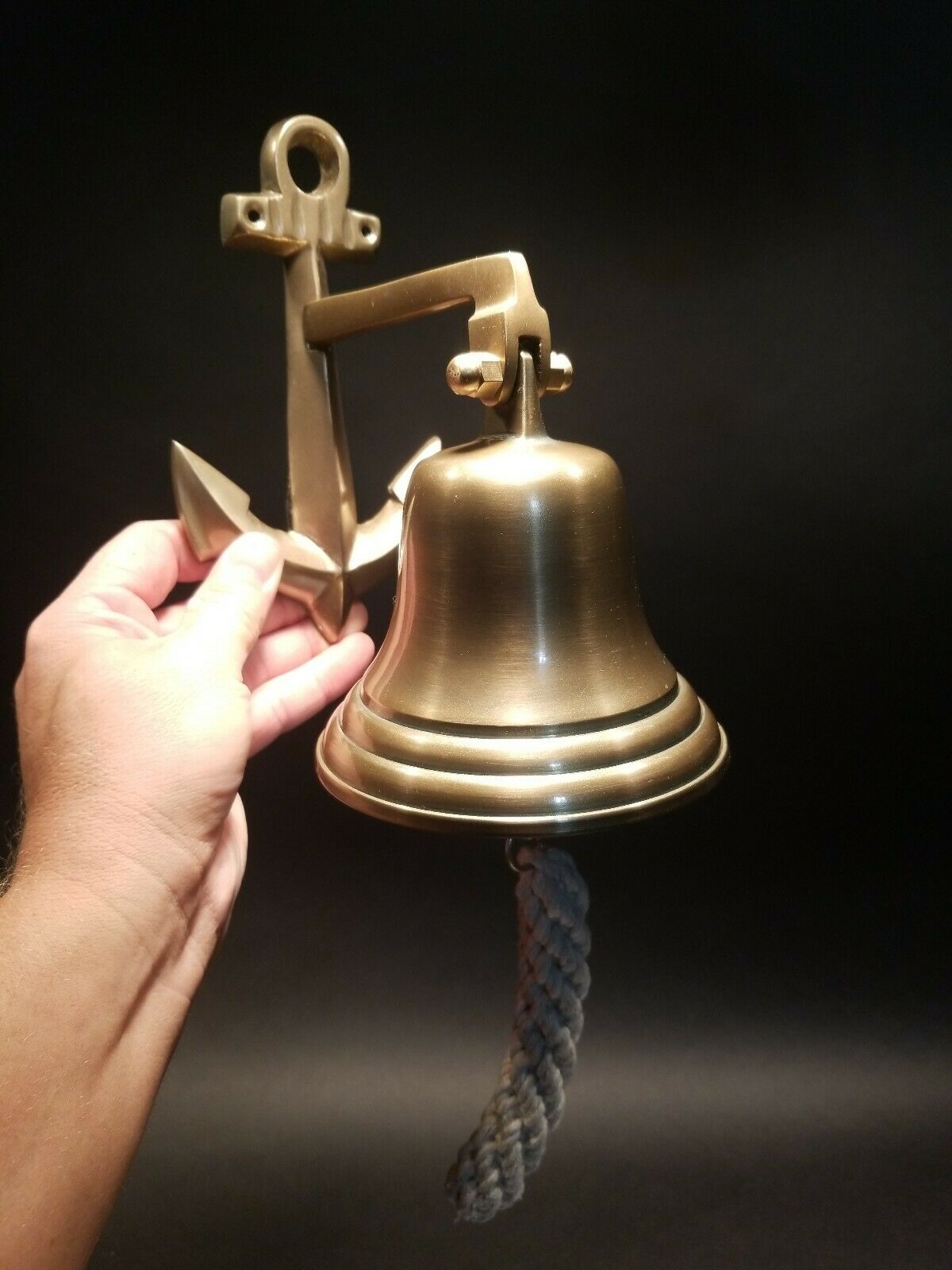 Antique Vintage Style Cast Brass Anchor Wall Mount Bell - Early Home Decor