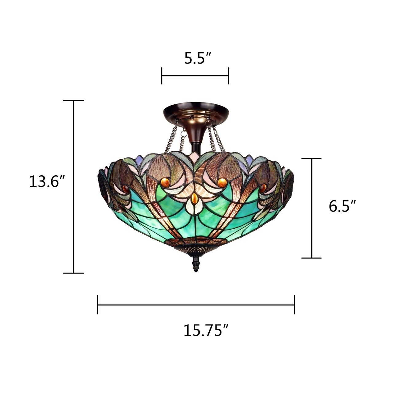 15.75" Stained Glass Semi Flush Ceiling Uplight