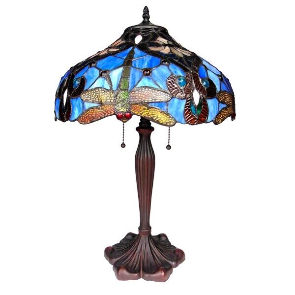 24" Blue Stained Glass Dragonfly Table Lamp