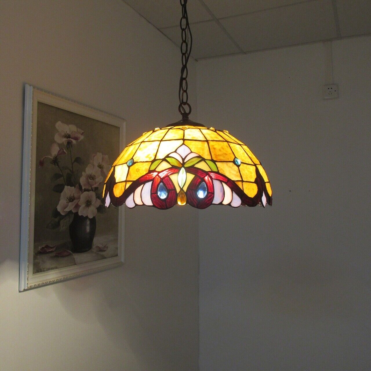 16.1 " Stained Glass Pendant Swag Ceiling Light