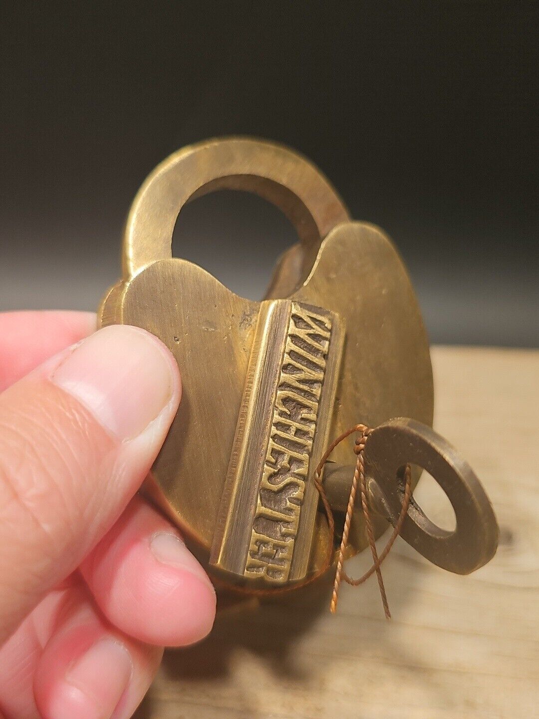 Antique Vintage Style Brass Winchester Firearms Ammo Box Padlock Lock & Key