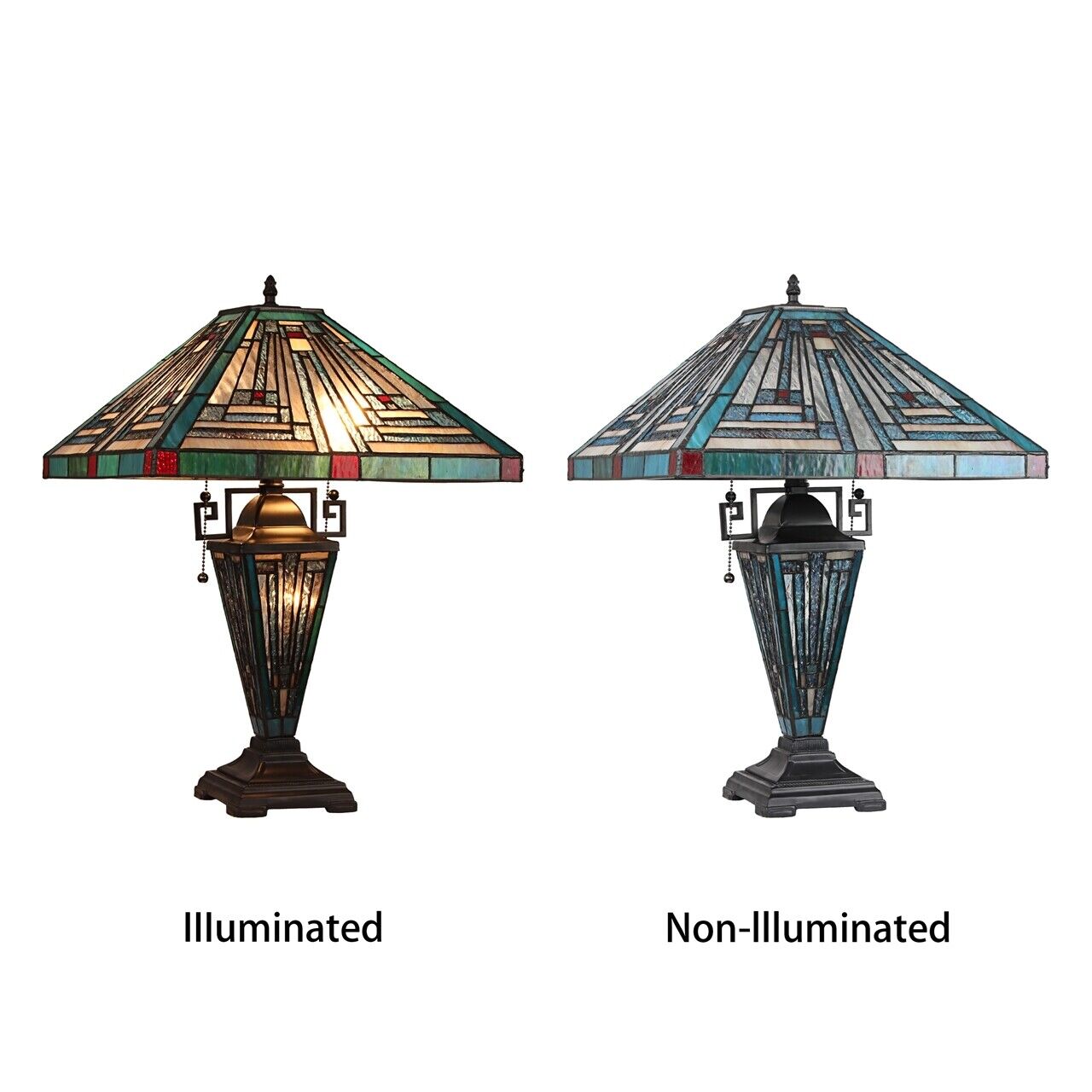 23" 3 light Antique Vintage Style Stained Glass Mission Table Lamp