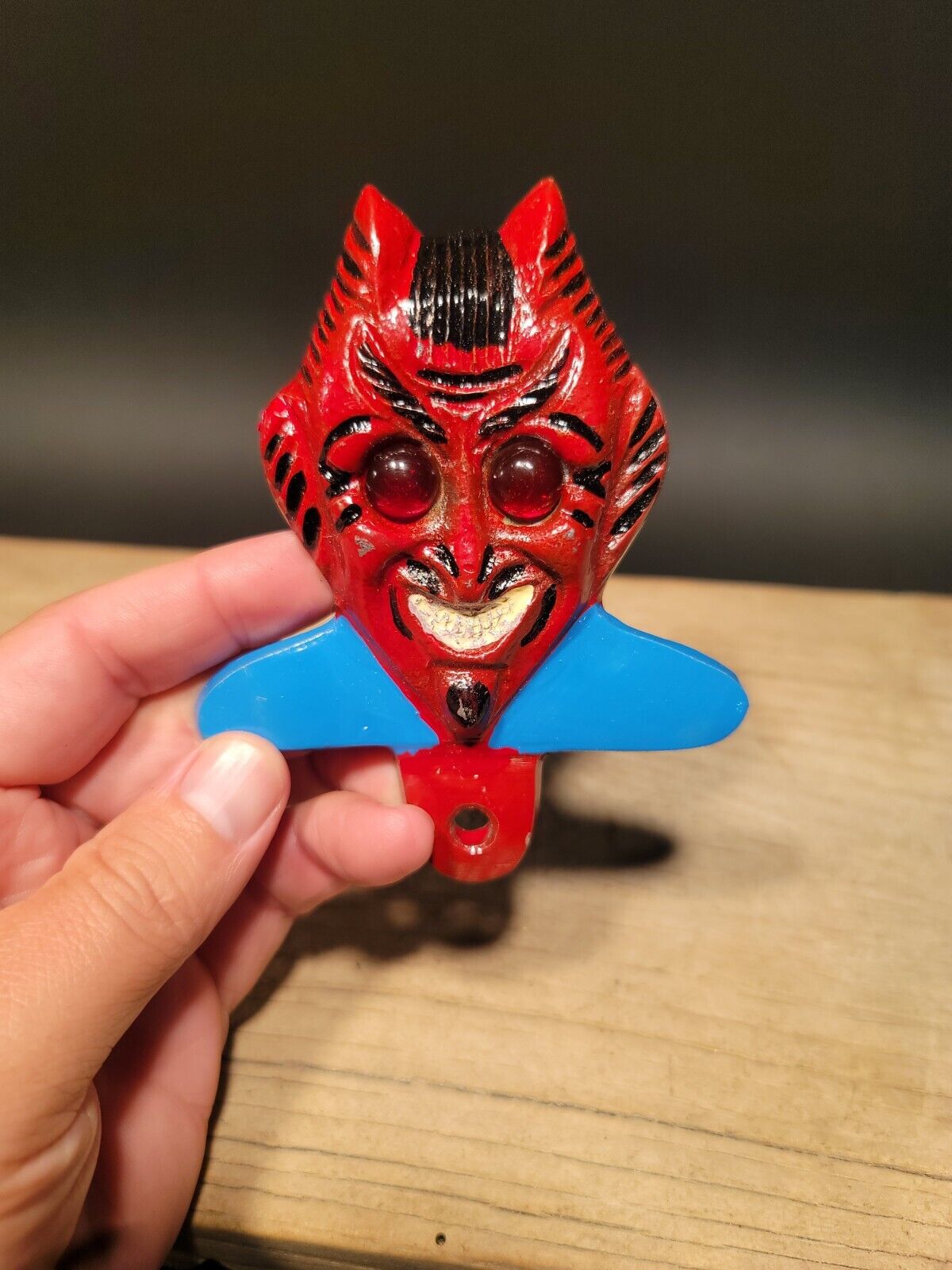Antique Vintage Style Aluminum Devil License Plate Fob Topper