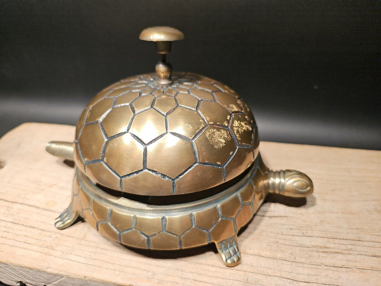 7" Large Antique Vintage Style Brass Turtle Table or Floor Desk Bell