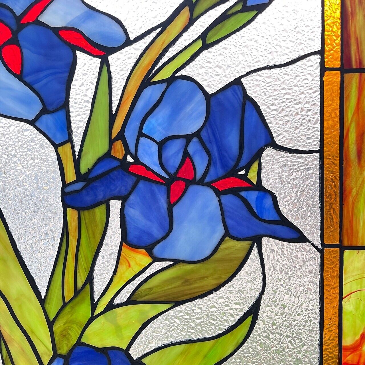 Antique Vintage Style 25" Floral Stained Glass Window Hanging Panel Suncatcher