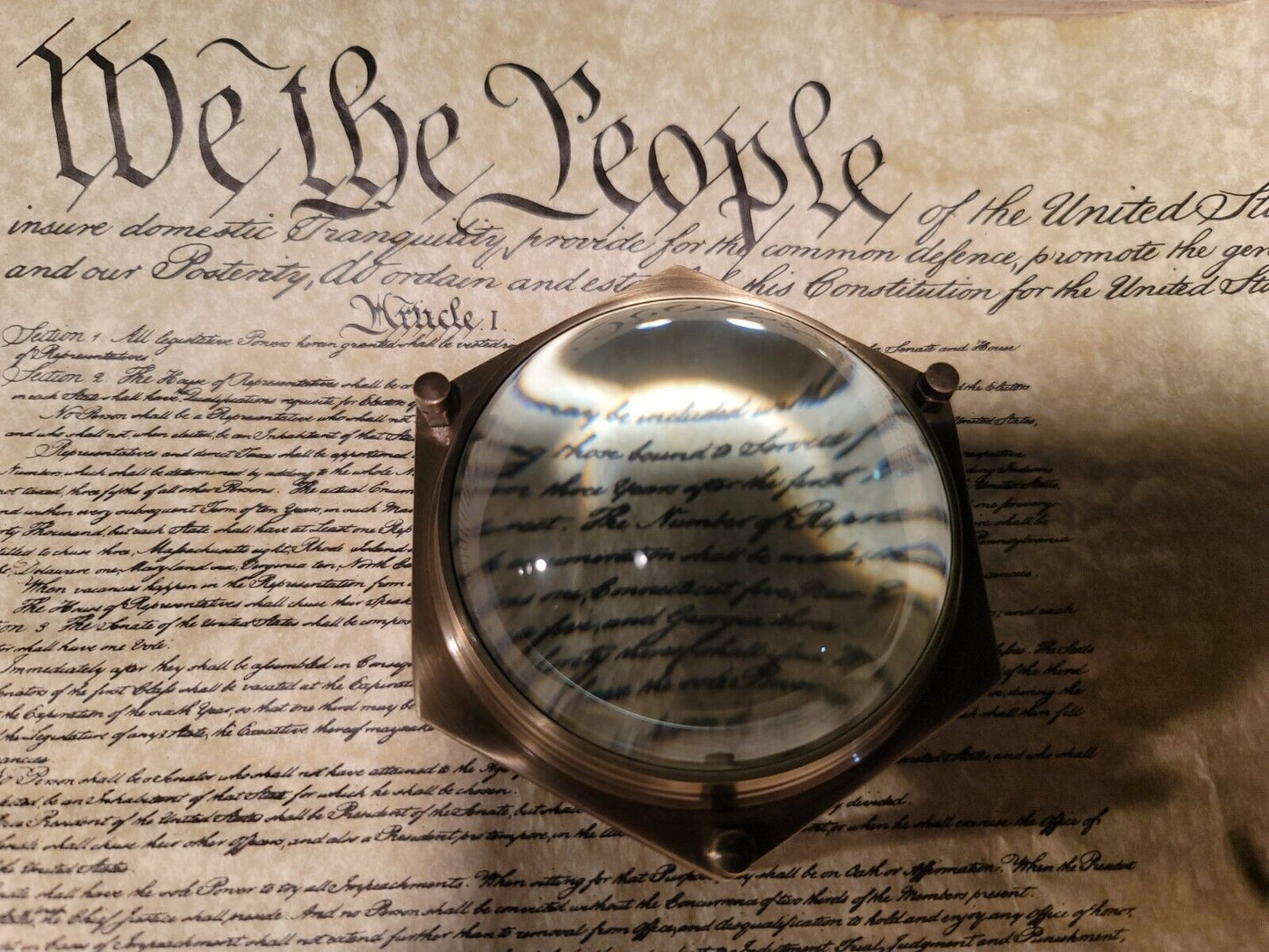 4" Vintage Antique Style Solid Brass Heavy Glass Magnifying Desk Lens Magnifier