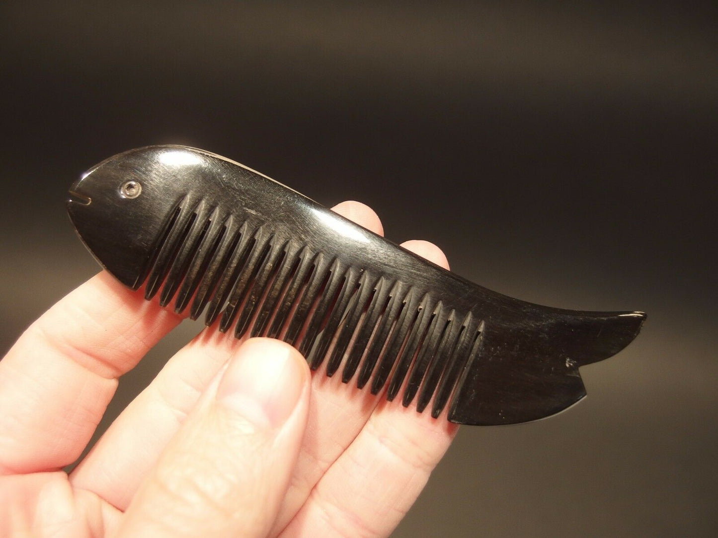 Antique Style Natural Black Horn, Fish shaped Small Beard Comb anti static - Early Home Decor