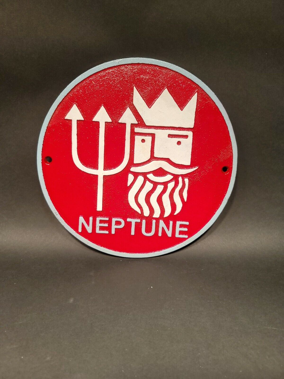 Cast Iron Round Red Neptune Gas Oil Sign Plaque