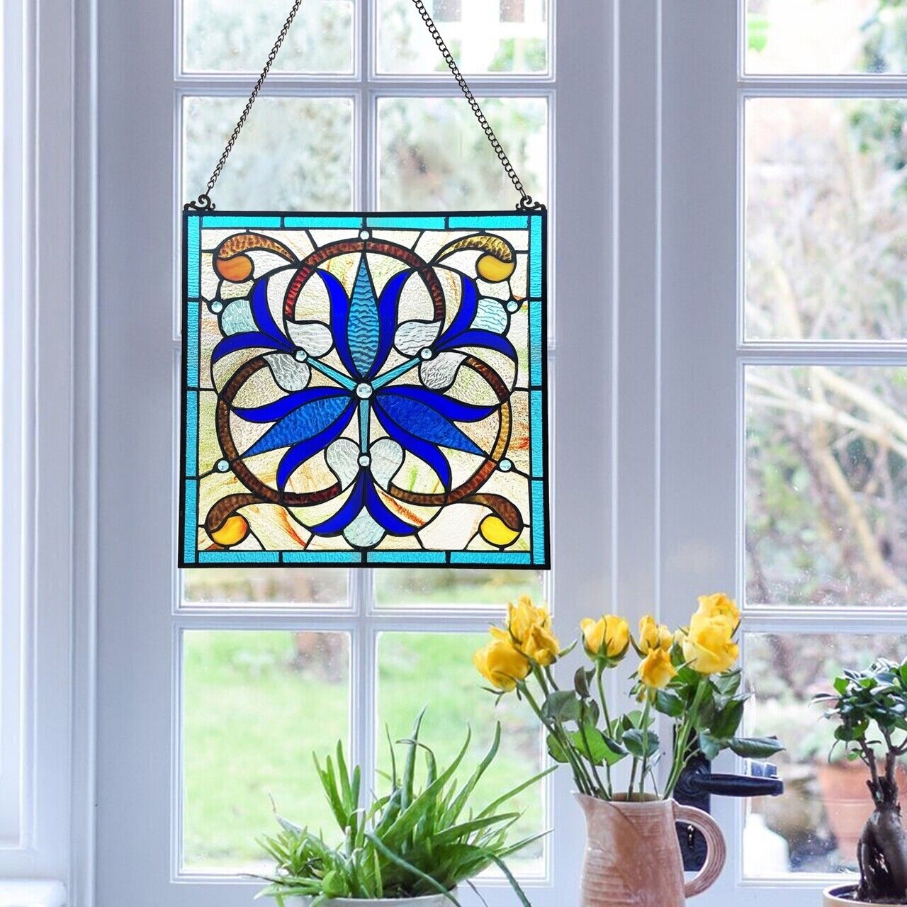 16" Stained Glass Hanging Window Pane Panel Suncatcher