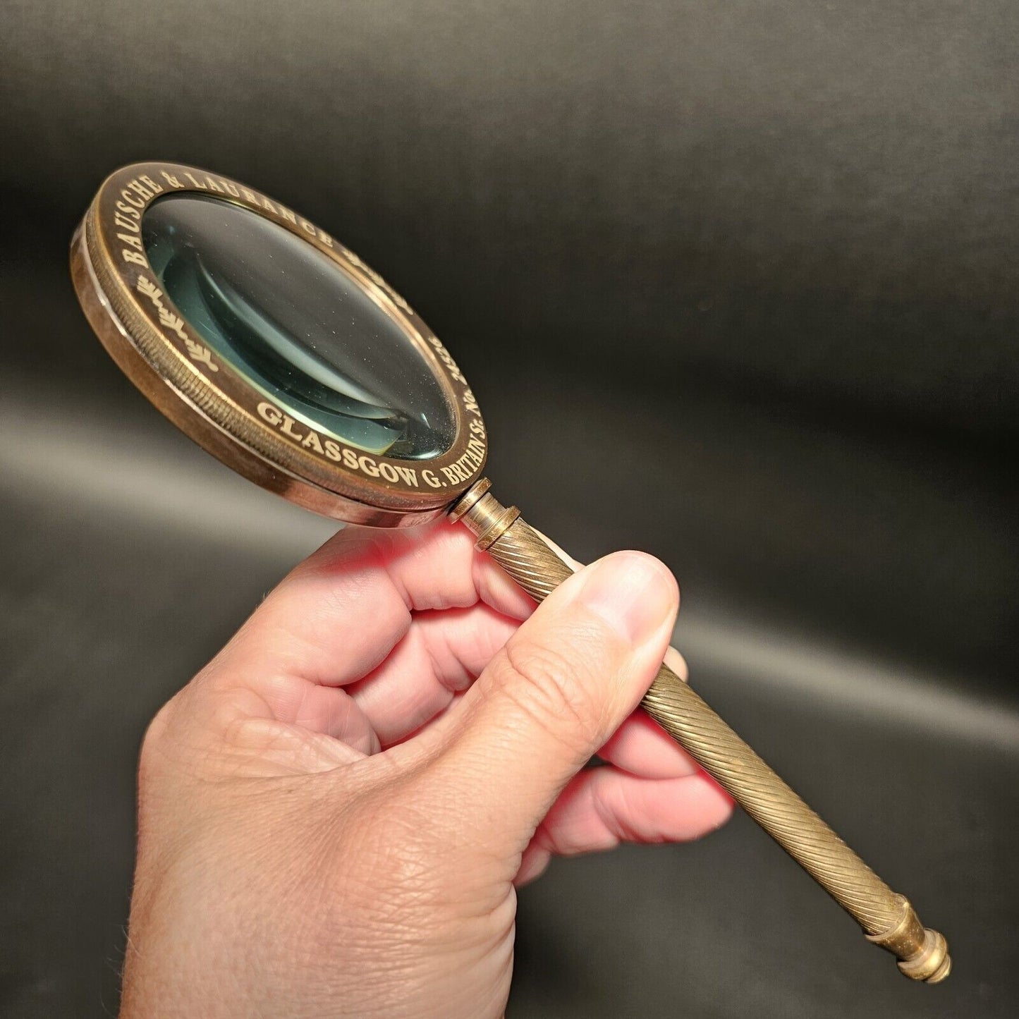 Antique Vintage Style, Brass Magnifying Glass "Bausche & Laurance"