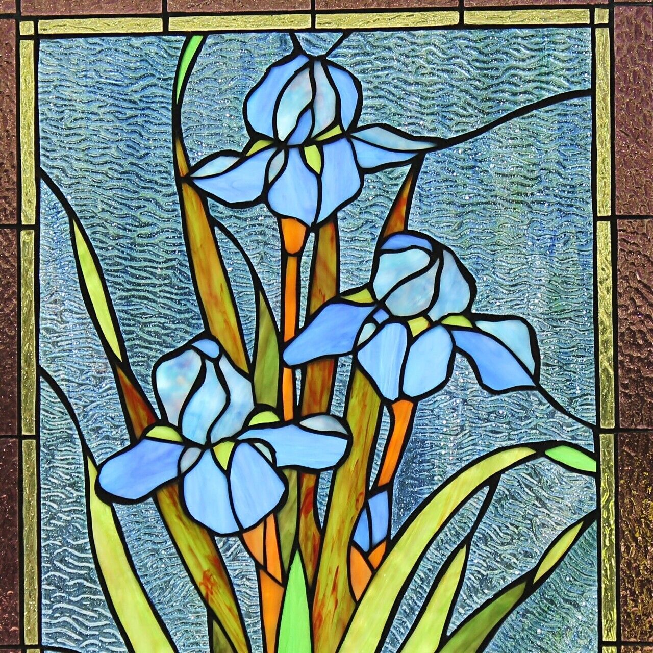 Antique Vintage Style 25" Iris Stained Glass Window Hanging Panel Suncatcher