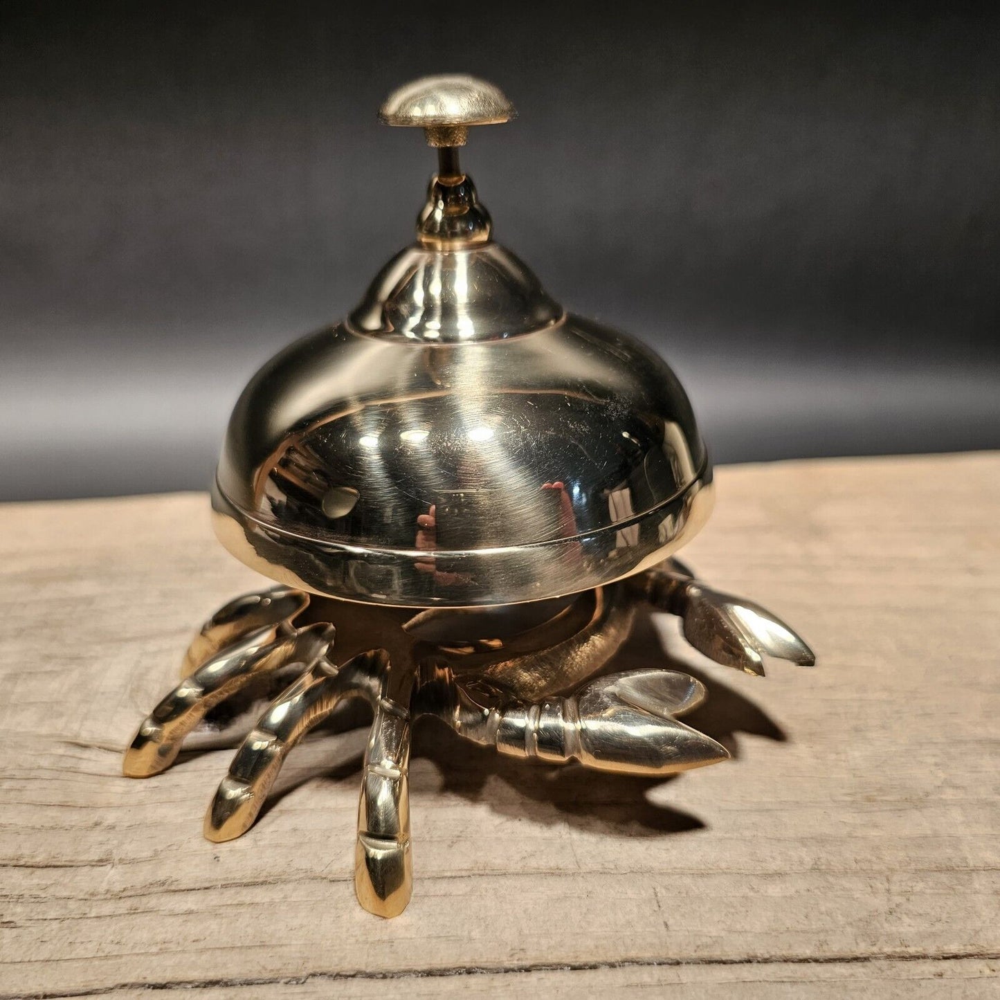 4 1/2" Antique Vintage Style Brass Coastal Crab Table Desk Bell
