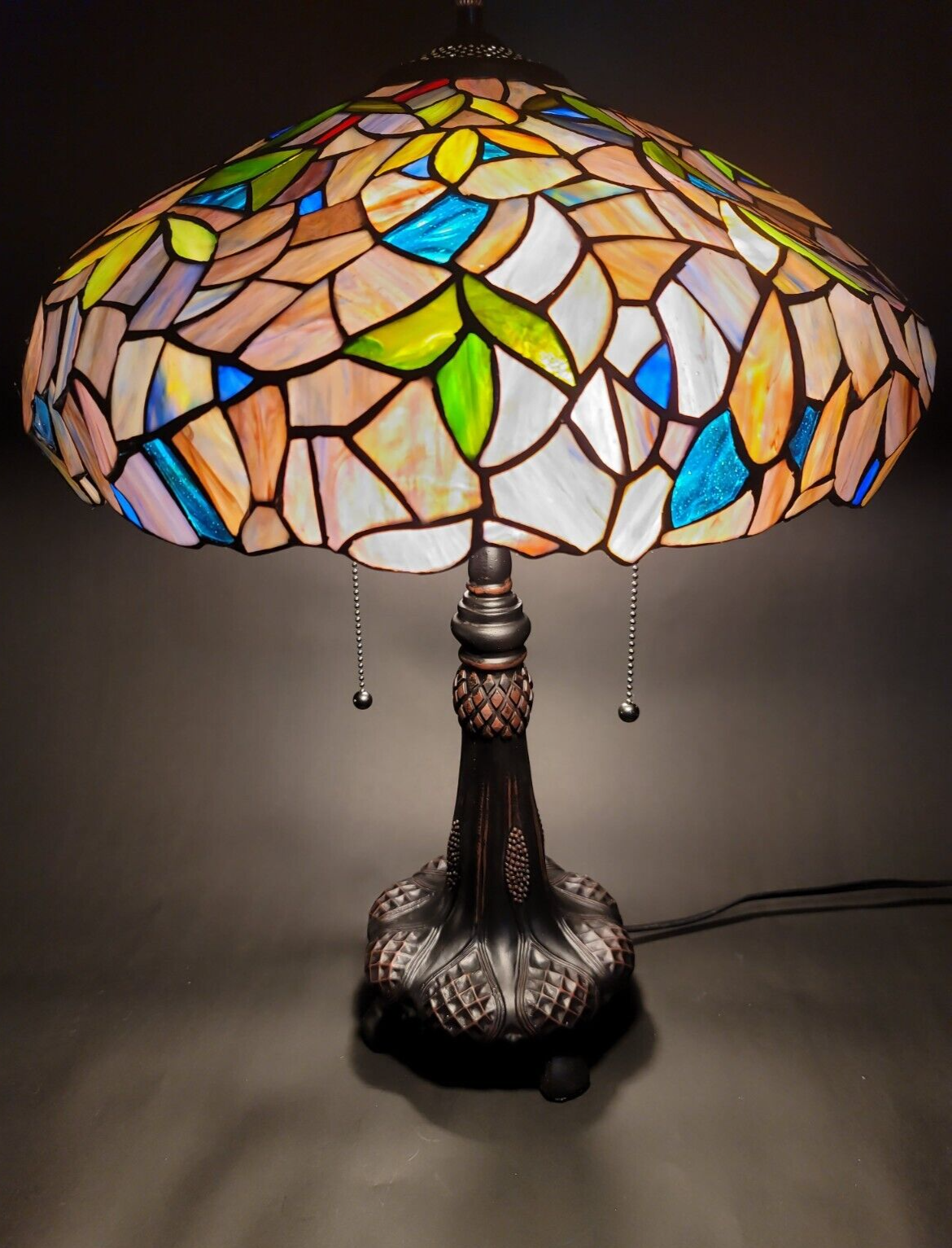 22" Antique Vintage Style Stained Glass Wisteria Floral Table Lamp
