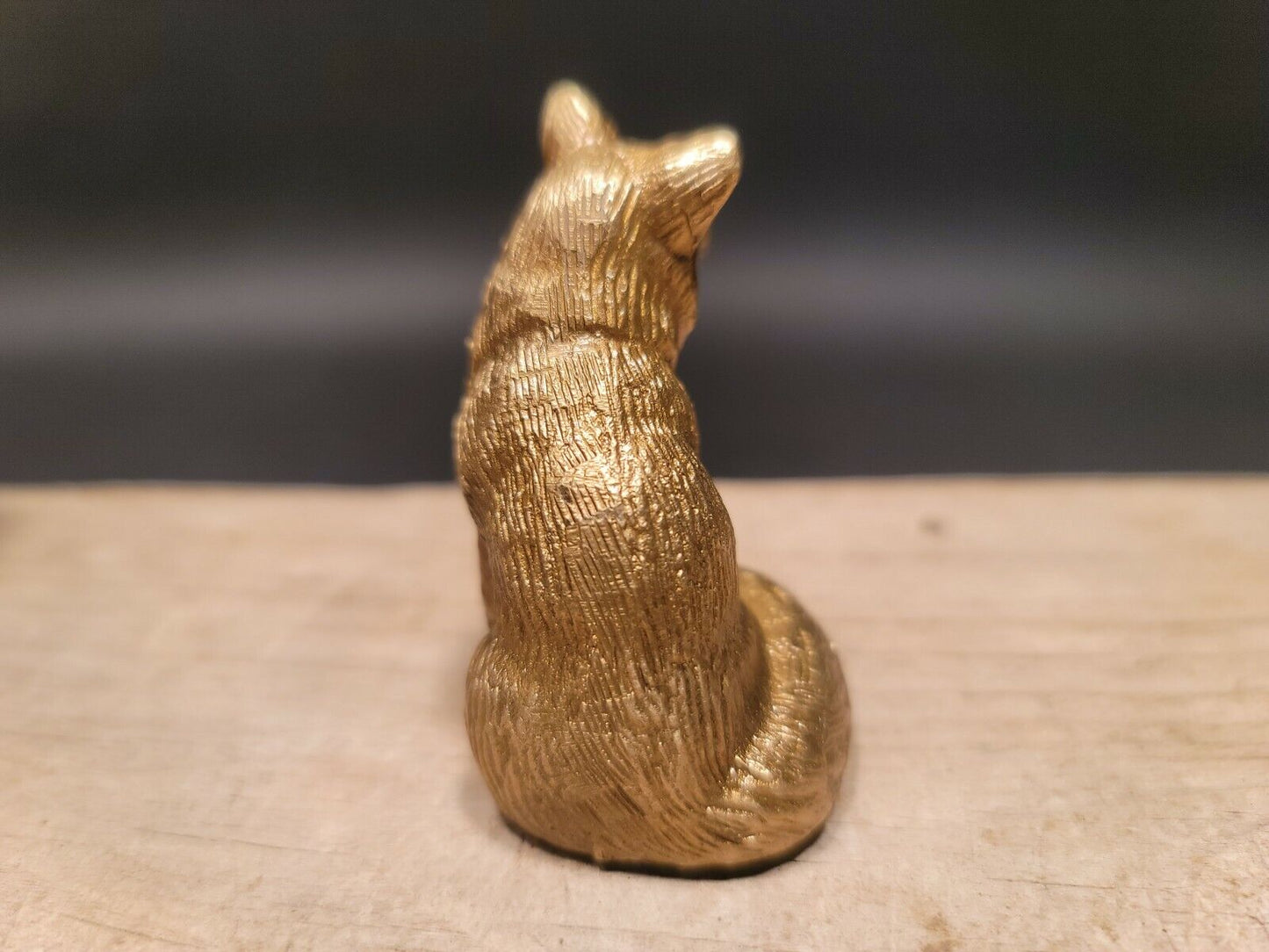 Vintage Antique Style Brass Fox Paperweight Desk Statue