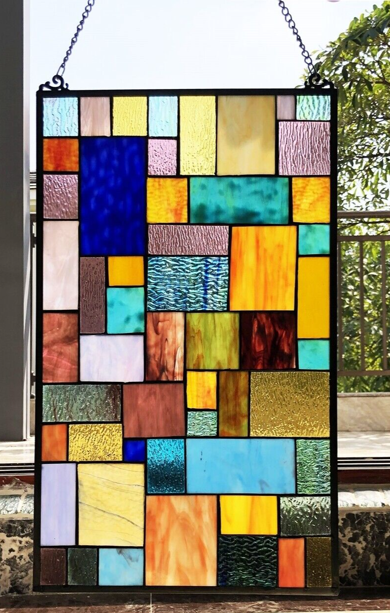 25" Geometric Stained Glass Window Hanging Panel Suncatcher