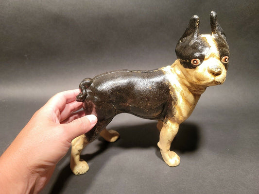 Antique Style Cast Iron Boston Terrier Dog Door Stop Coin Bank