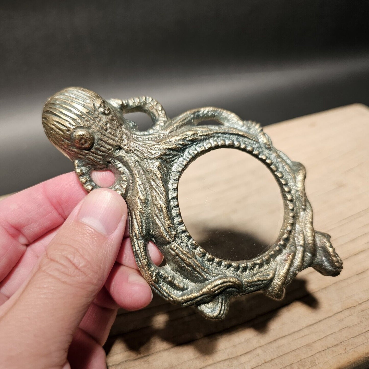 5 1/2" Antique Vintage Style Brass Octopus Magnifying Glass Desk Hand Lens