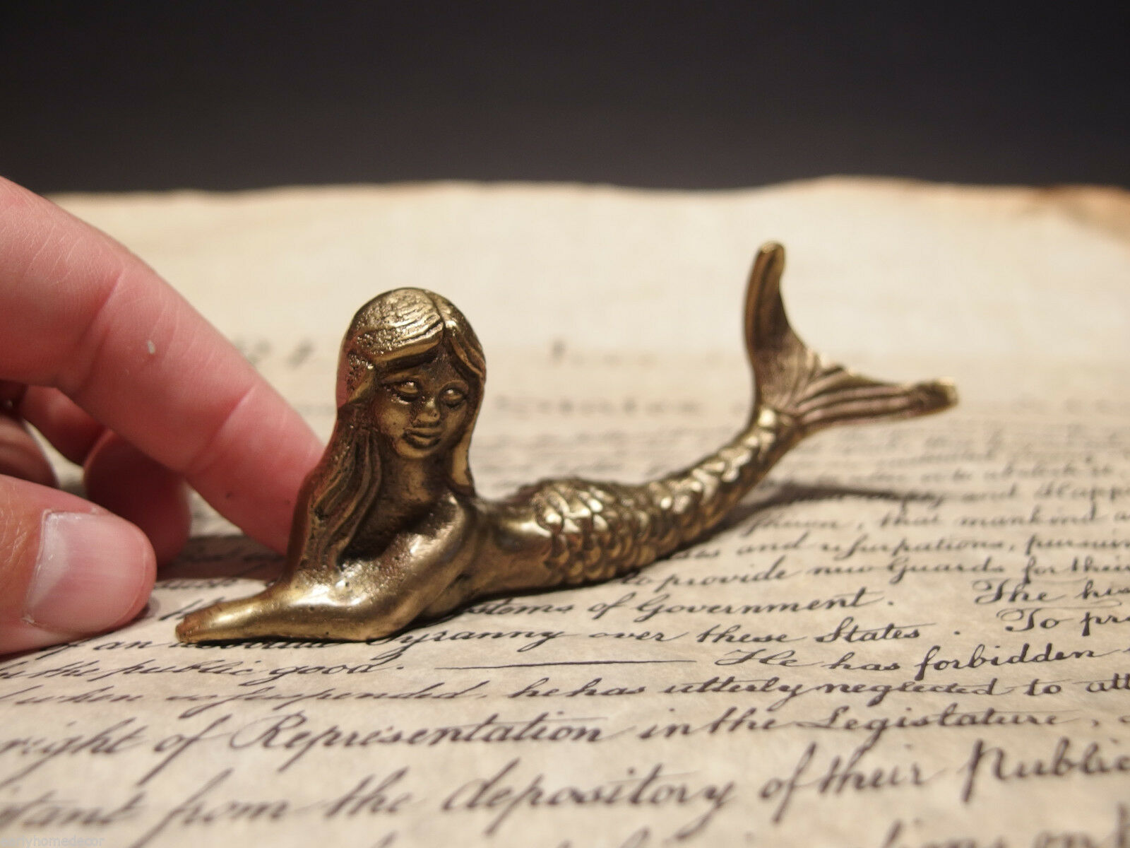 5" Vintage Antique Style Brass Nautical Mermaid Paperweight Desk Figure - Early Home Decor