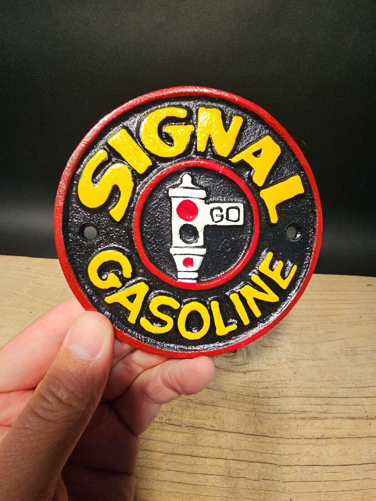 Antique Vintage Style Cast Iron Signal Gasoline Gas Oil Sign Plaque