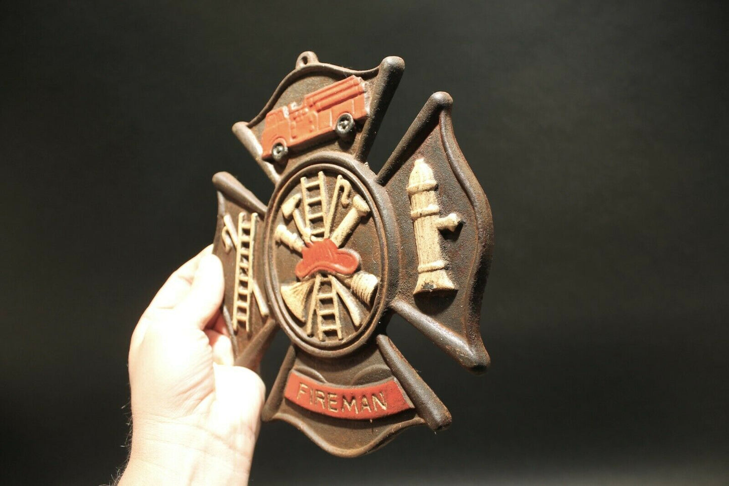 Antique Vintage Style Cast Iron Fire Fighter Plaque Fire Mark Sign - Early Home Decor